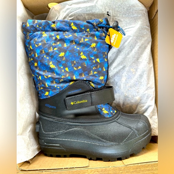 Black/Laser Lemon Columbia Print Snow Boot Size 1 - Picture 1 of 9